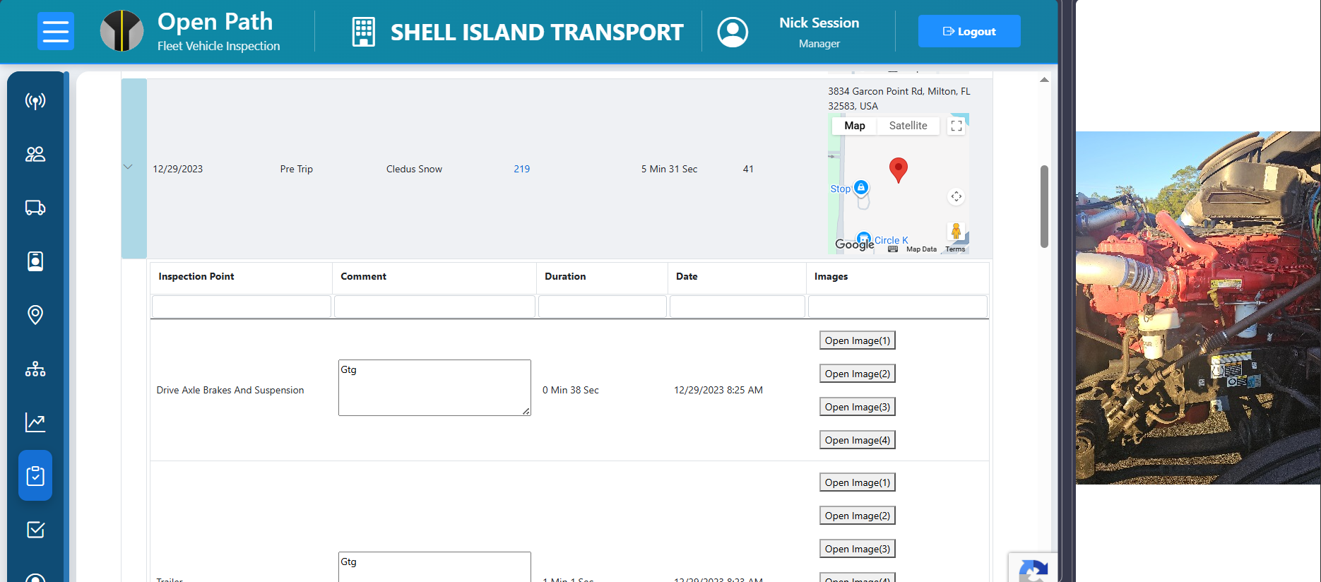 Open Path completed vehicle inspection details
